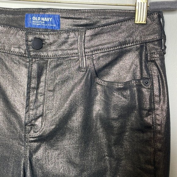 Old Navy Size 8 Rockstar Metallic Silver Bronze Stretch Skinny Jeans Festive - Picture 6 of 9